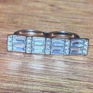 Unique Two Finger Baguette Cut Clear Gemstone Ring!